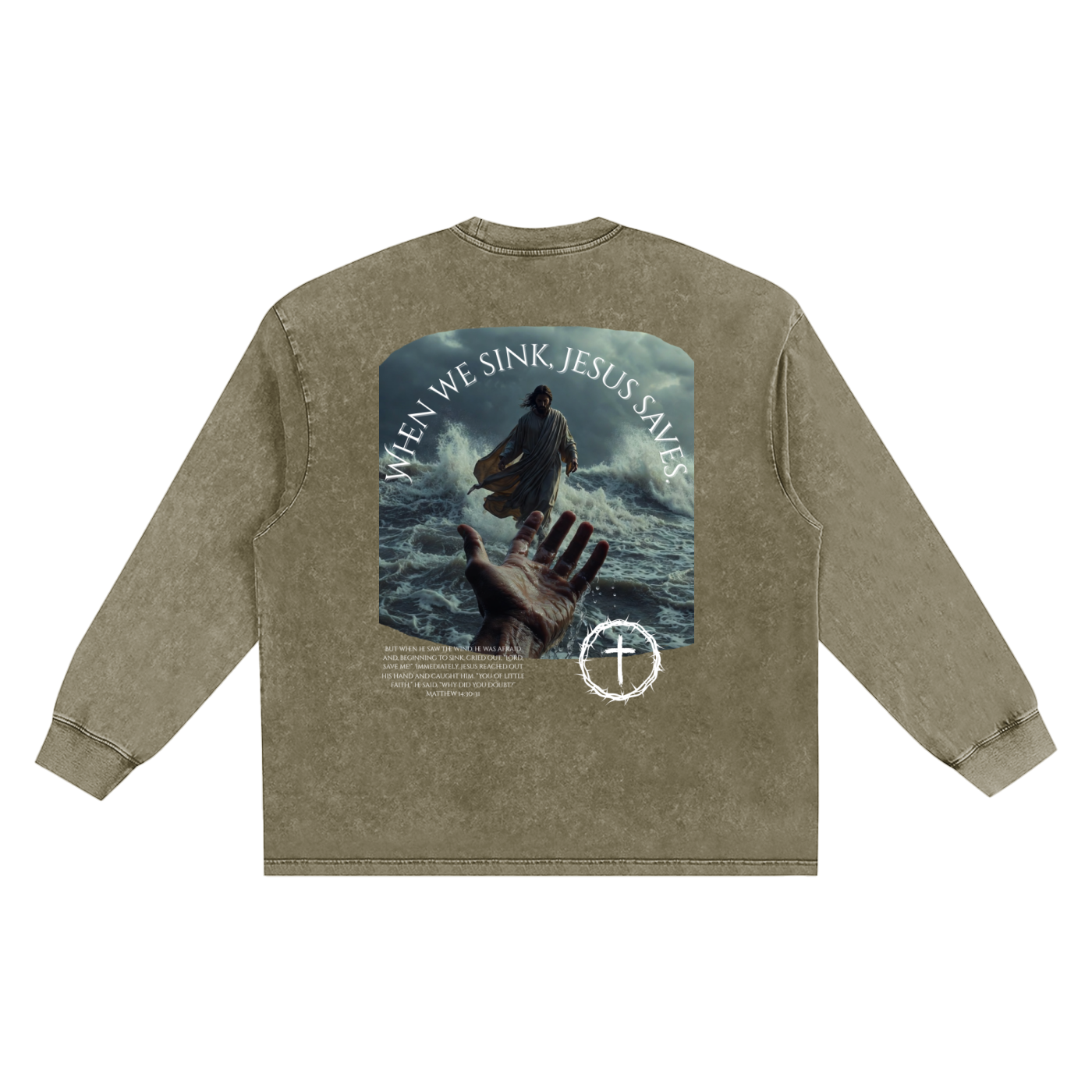 When We Sink, Jesus Saves Snow Washed Frayed Edge Long Sleeve