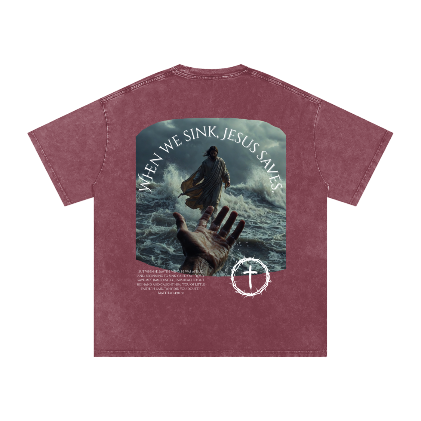 When We Sink, Jesus Saves Snow Washed Oversized Cotton T-Shirt