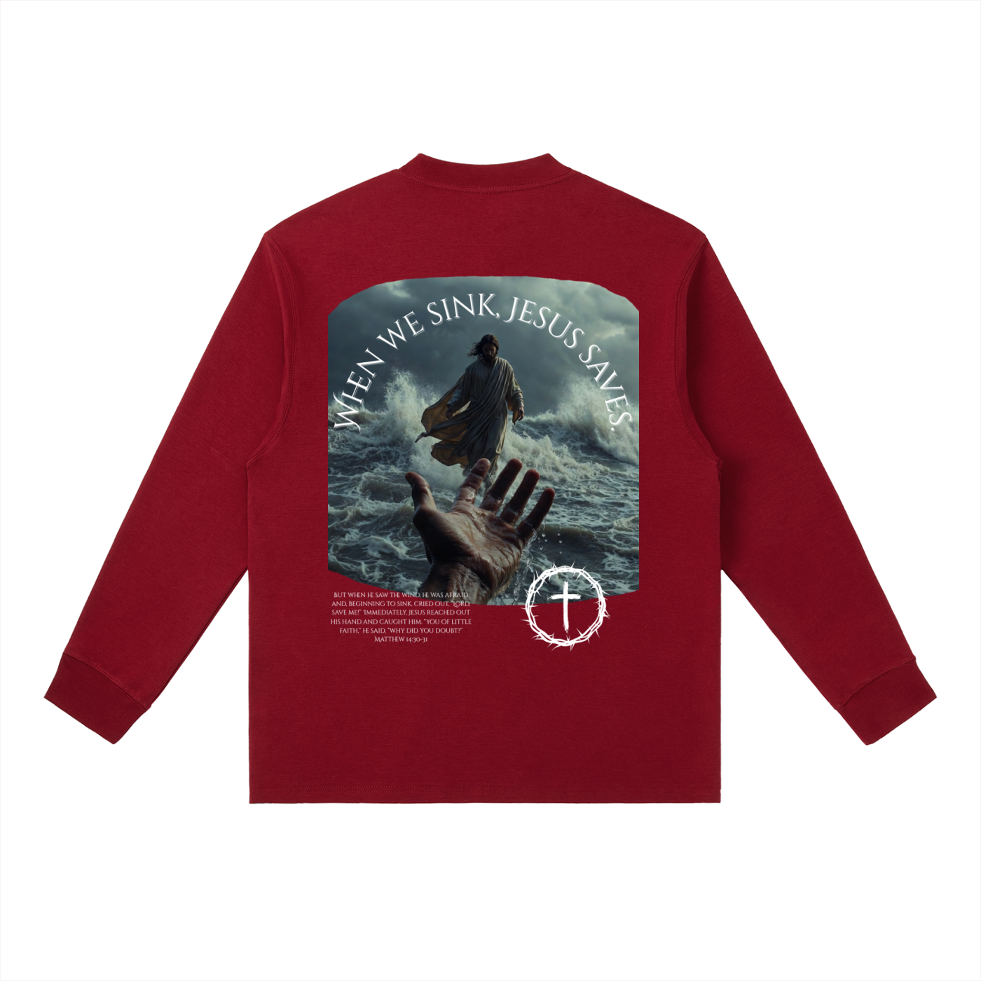When We Sink, Jesus Saves Essential Crewneck Long-Sleeve