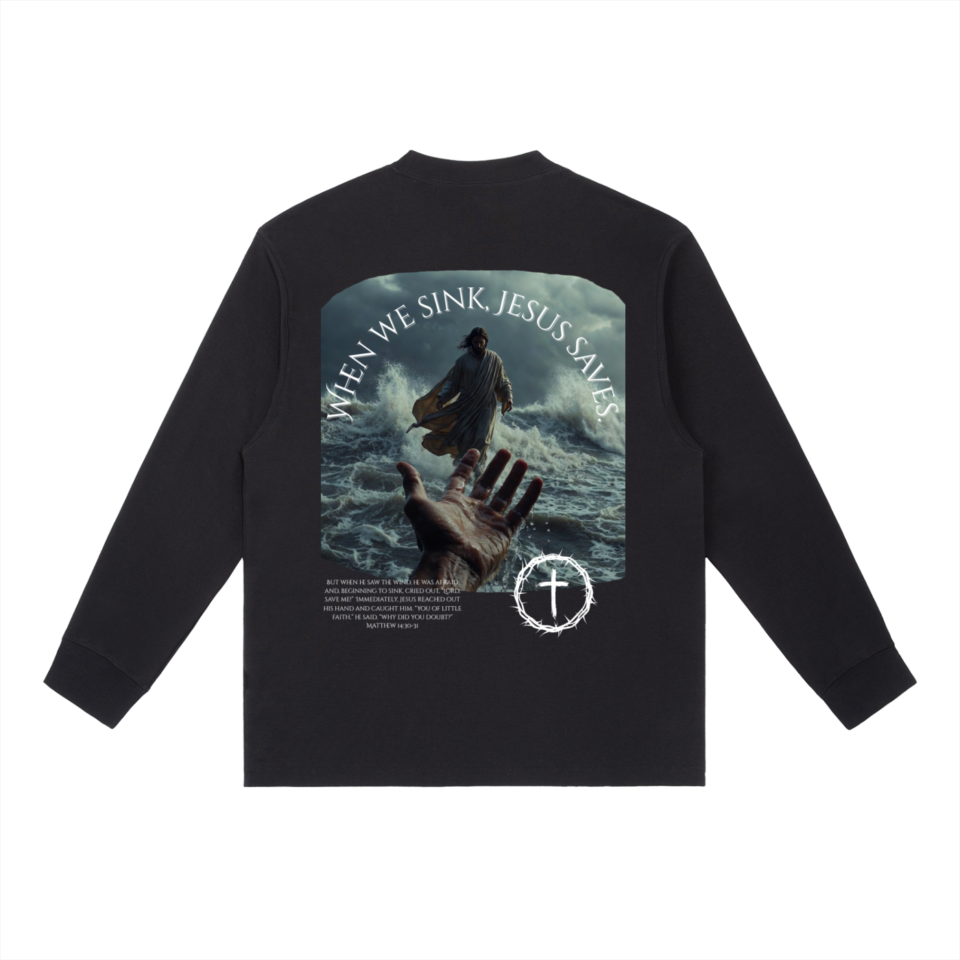 When We Sink, Jesus Saves Essential Crewneck Long-Sleeve