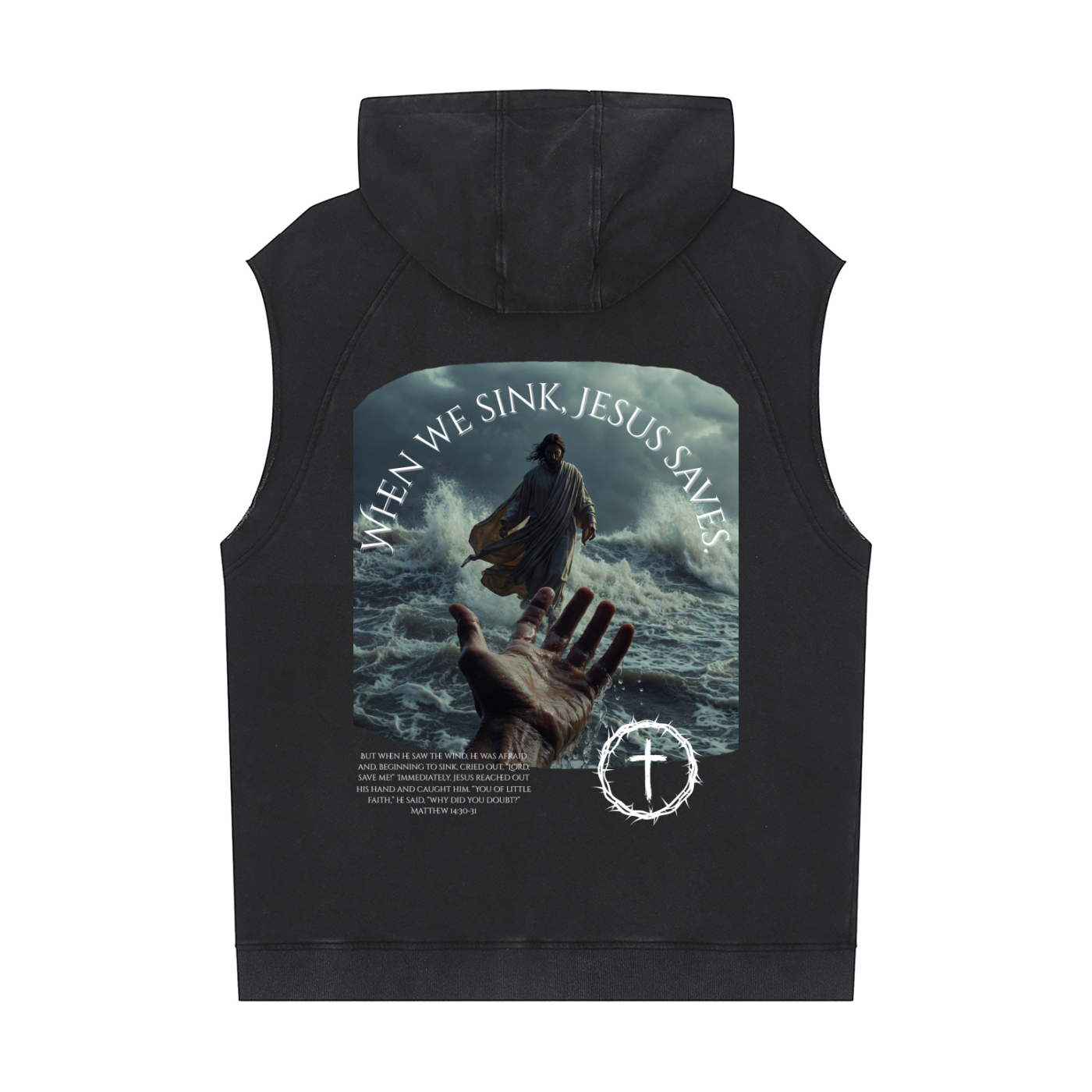 When We Sink, Jesus Saves Snow Washed Sleeveless Hoodie